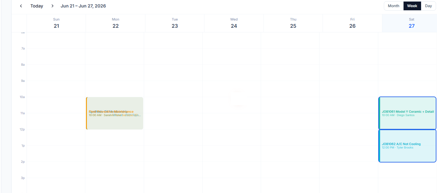 FinishBay scheduling calendar by bay and technician